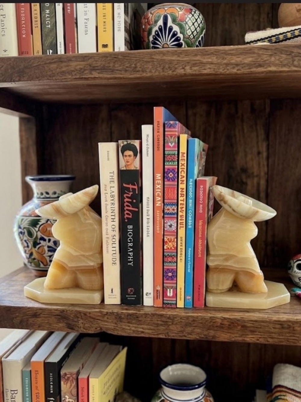 Vintage Cream and Tan Onyx Bull Bookends